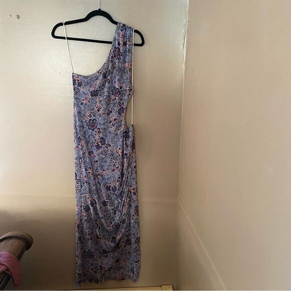 New MISA Los Angeles Aries Dress feathered floral one shoulder draped maxi L - Picture 12 of 15